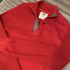 Express Men’s Red  Ribbed Pullover 1/4 Snap Button Sweater